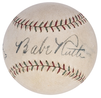 Babe Ruth & Lou Gehrig Dual Signed Official League Baseball (PSA/DNA NM+ 7.5 & JSA)
